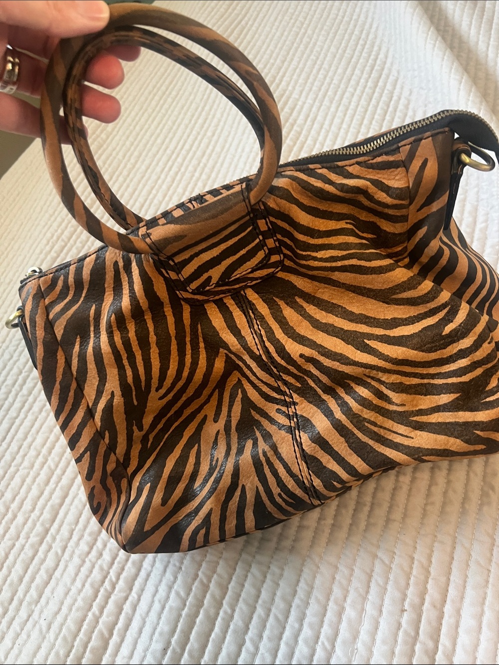 HOBO Sheila Small Tiger Print Leather Satchel Crossbody Bag